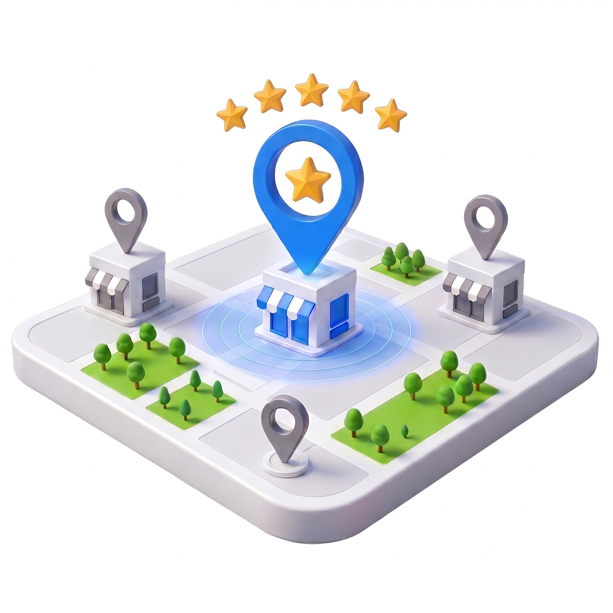 Mapa 3D con el negocio destacado en Google Maps
